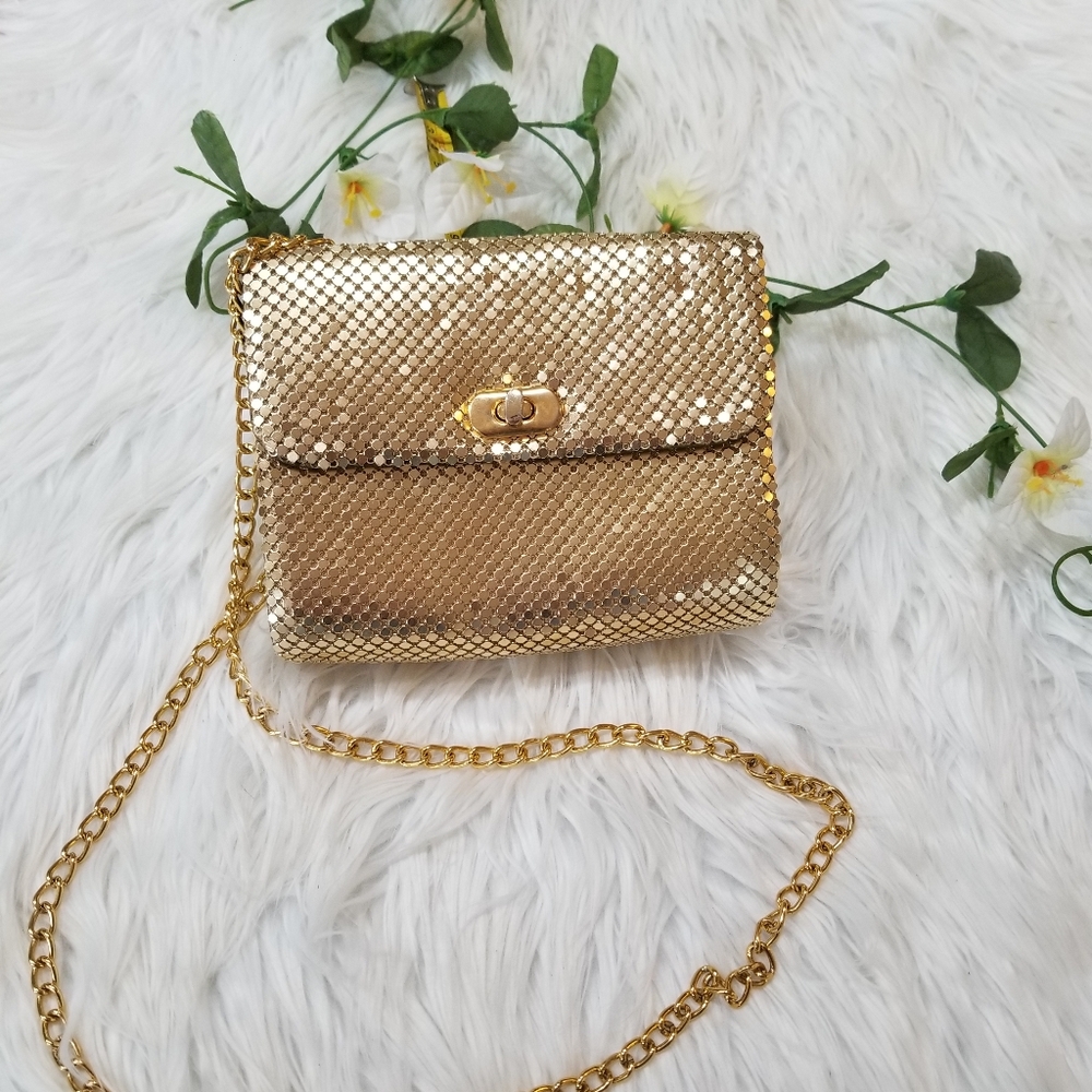 Gold Mesh Evening Clucht Crossbody  Bag.